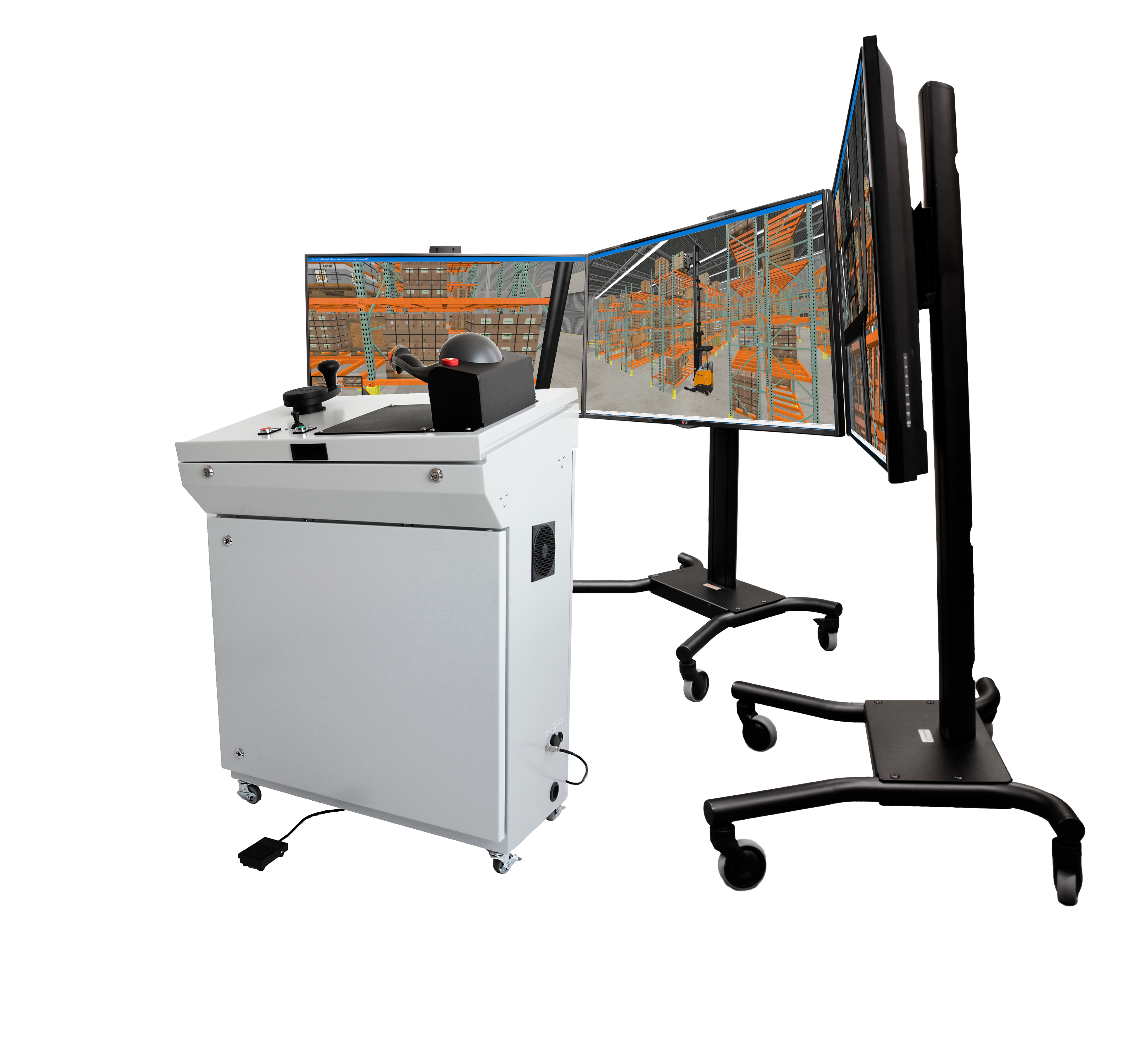 Reach Lift Truck Personal Simulator Setup with Three Displays Simlog